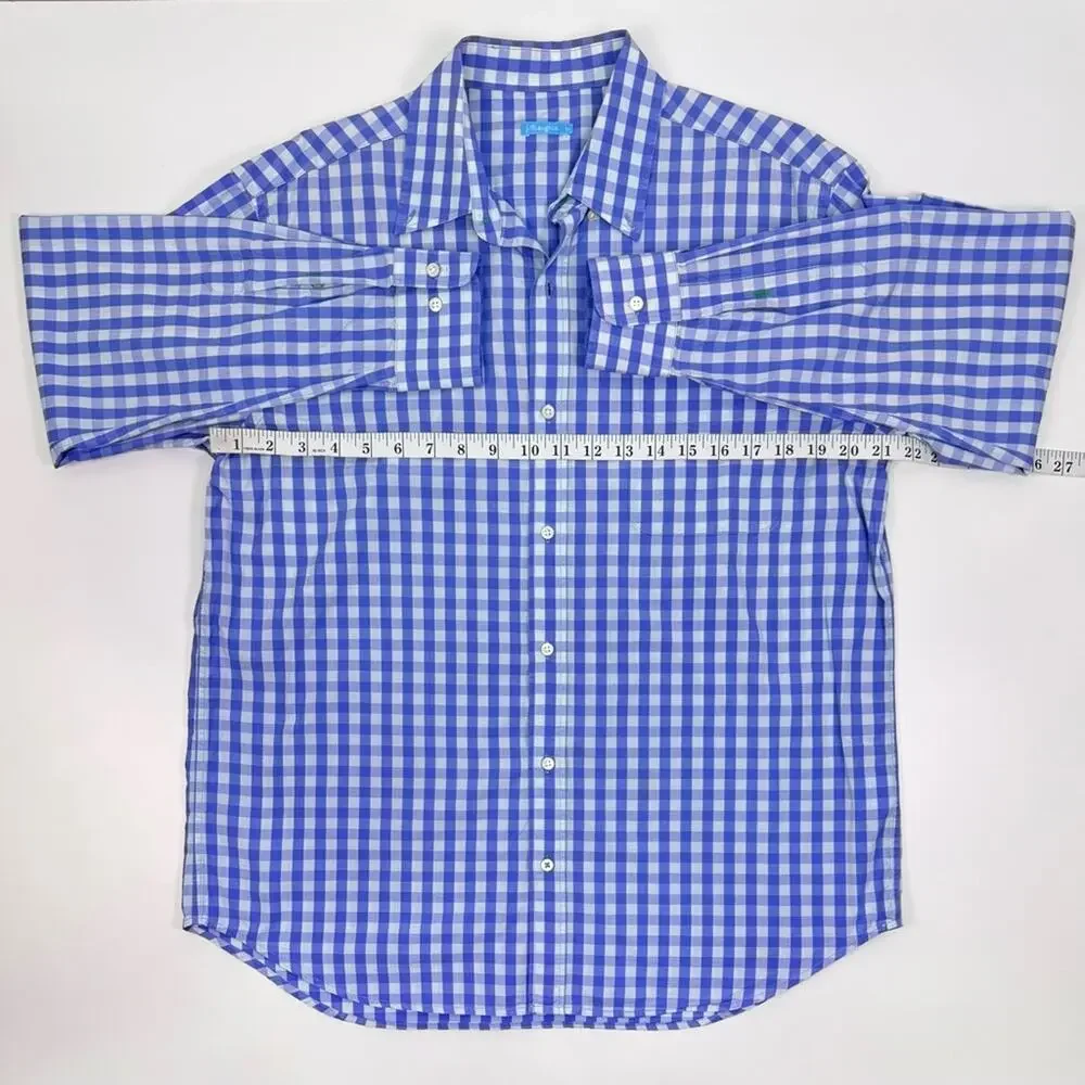 J.McLaughlin Blue White Gingham Check Button Down Dress Shirt Men’s Size Medium - Picture 6 of 8